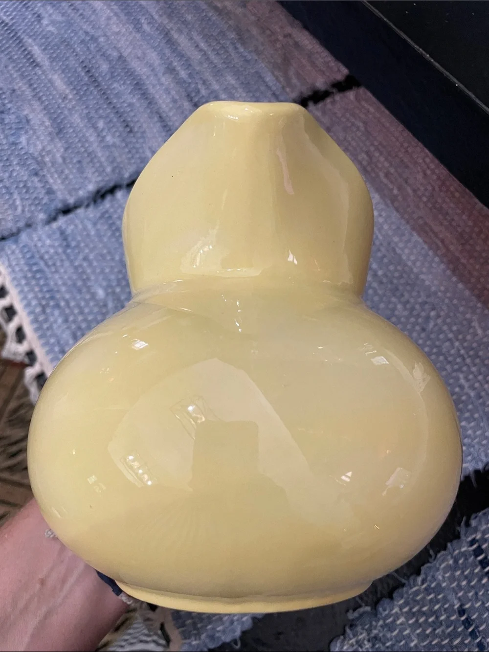 Yellow Ceramic Pitcher. Glossy, Round 5x5. No cracks. One tiny chip on bottom